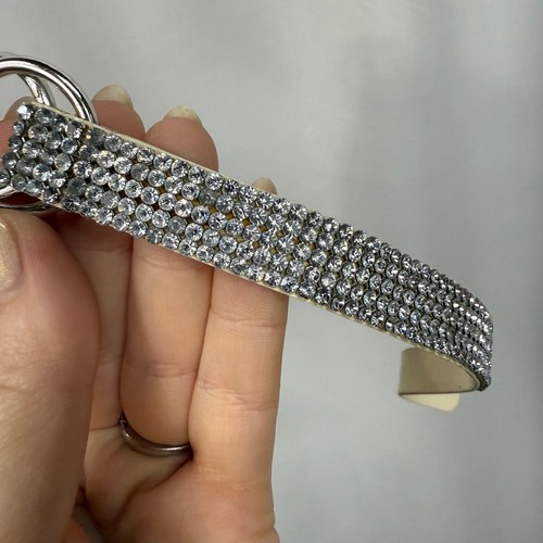 Daniel Swarovski Vintage 90s White Leather Clear Rhinestone Bracelet - Picture 4 of 6