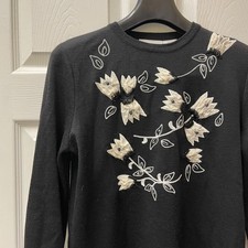 Vintage Liz Claiborne Knit Floral Black Sweater Grandma core Wool Blend Medium