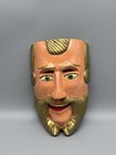 Handcrafted Wooden Mask with Golden Hair and Beard Folk Art Decor Collectible