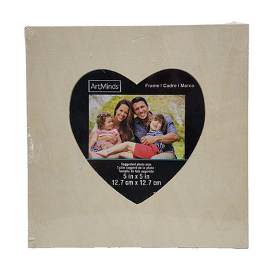 ArtMinds Unfinished Wood Heart Shaped Photo Frame Fits Photo Size 5'' X 5''