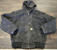 Carhartt Full Swing Jacket Black Hooded Work Coat L Regular Distressed