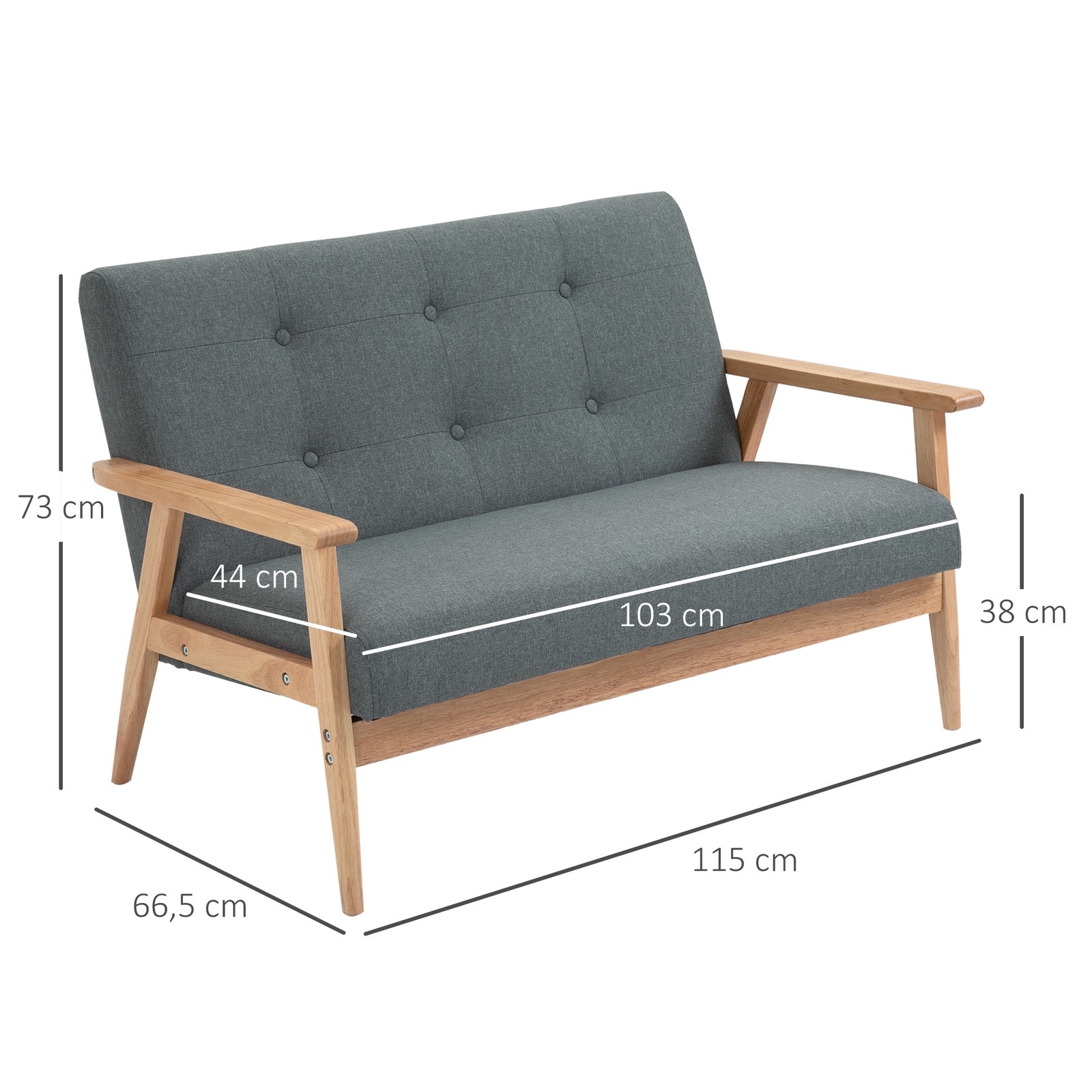 2 Sitzer Sofa Doppelsofa Polsterung Loveseat kompakt Leinen Grau