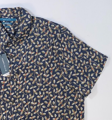 Men's Perry Ellis Linen SLIM FIT Short Sleeve XL Button Front Untucked Shirt - Picture 2 of 2