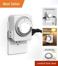 24-Hour Mechanical Outlet Timer - Dual 2-Prong with 15-Minute Intervals, 1 Pack