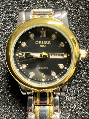 NEW! Oruss 1853 Gold Silver and Black SS Water Resistant Watch