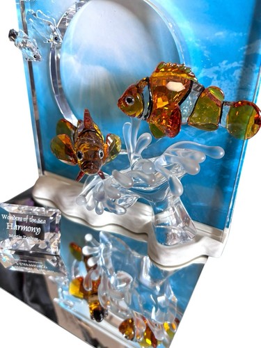 Swarovski Harmony Clown Fish Wonders of the Sea Crystal Box 7.5"x7.5" RARE SET