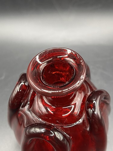 Vtg MCM Ruby Red Hand Blown Blenko Decanter Side Pinch Dimples Stopper 7” x 3.5” - Picture 7 of 9