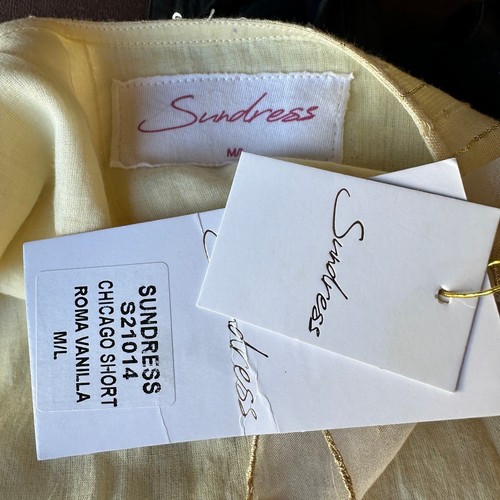 Yellow Sundress Plunging Mini Dress MEDIUM LARGE Gold Metallic Boho $295 NEW - Picture 6 of 6