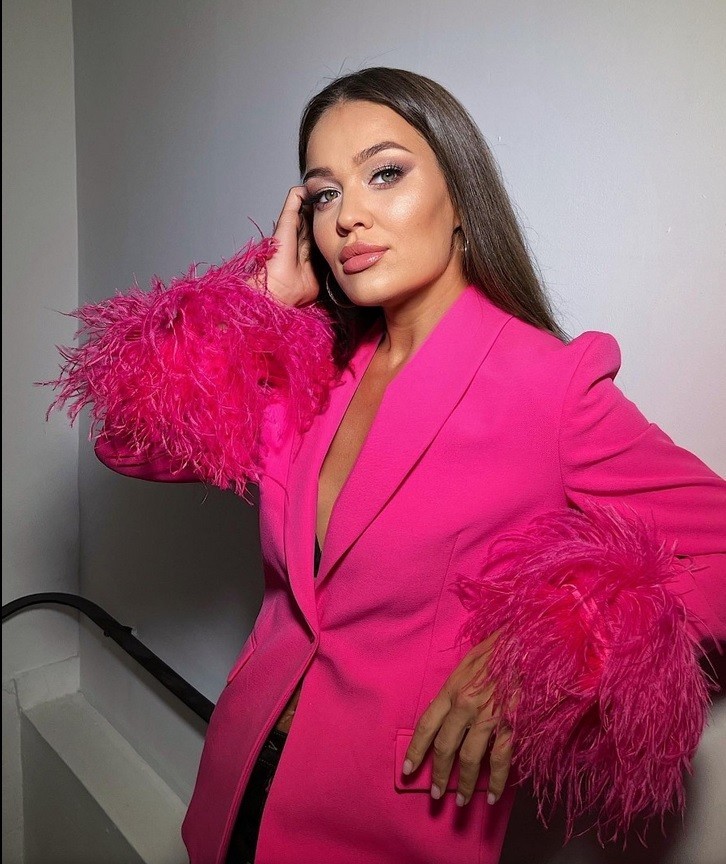 A071 LIMITED EDITION ZARA STRAIGHT BLAZER JACKET WITH FEATHERS PINK COAT - S