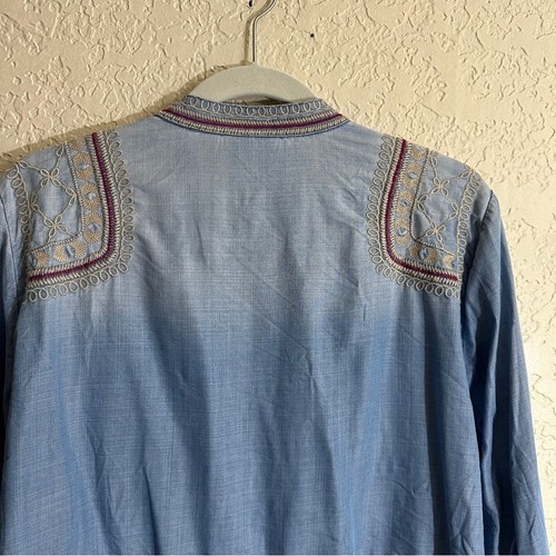 Chico's Coin Detailed Lightweight Jacket Boho Jean Chambray XLP 3P Embroidered - Picture 11 of 16