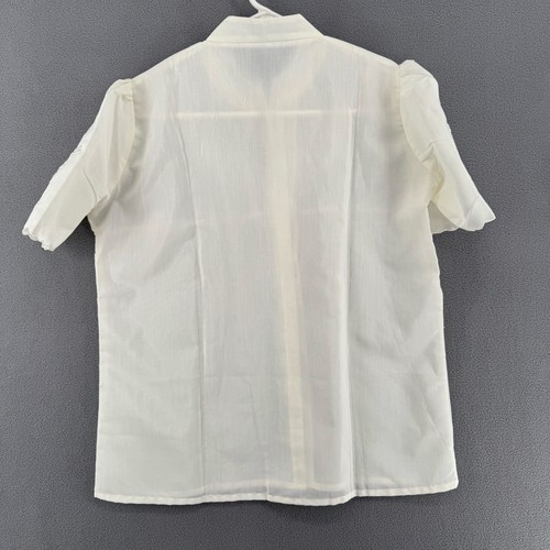 Incrustación de encaje vintage blanco manga corta abotonada S/M? Boho romántico con etiqueta sin talla - Imagen 2 de 15