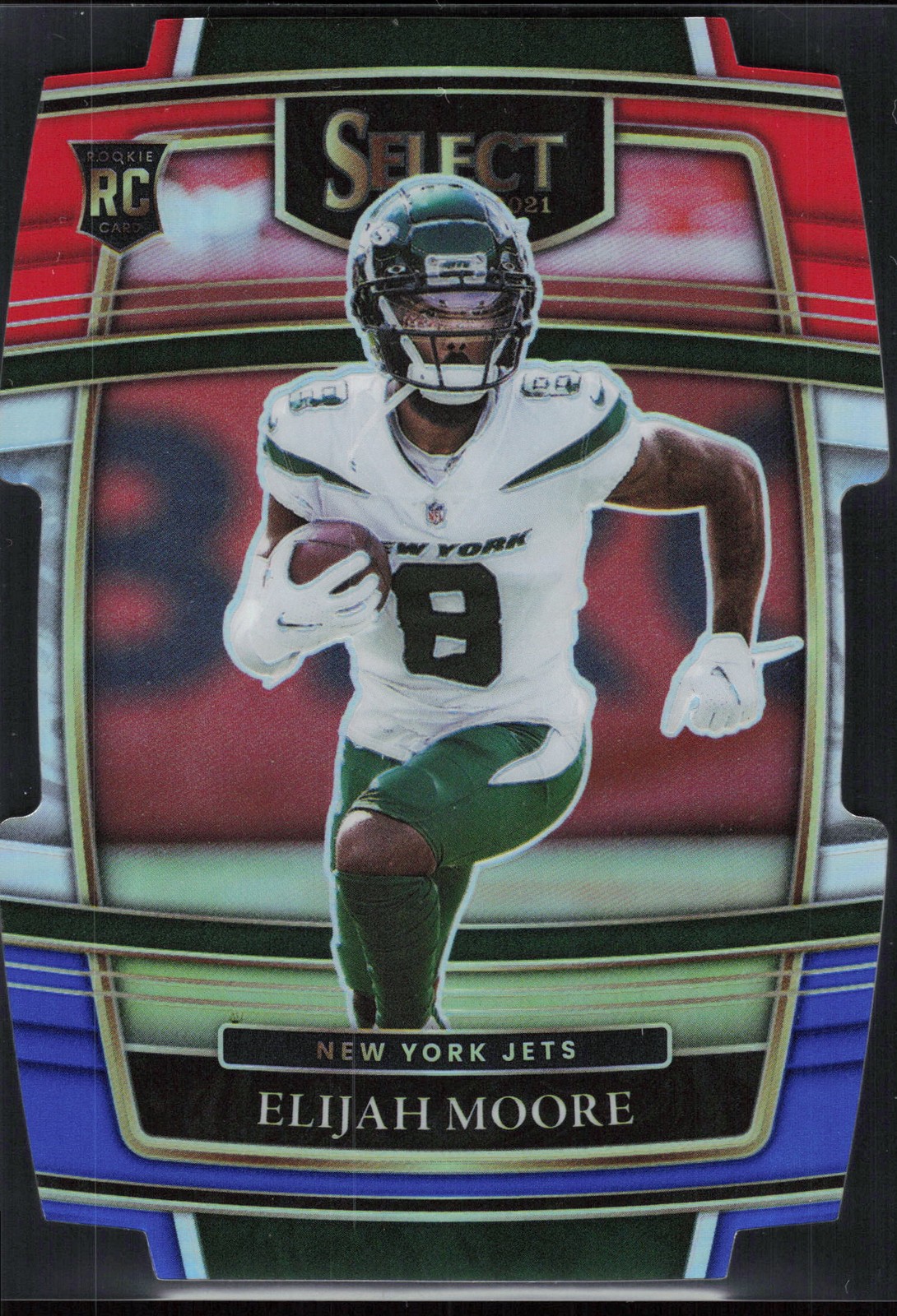2021 Panini Select Elijah Moore Red and Blue Prizm Die Cut Rookie #56