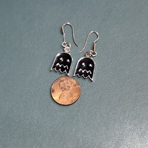 PENDIENTES ESMALTADOS~PAC MAN FANTASMAS~PLATA NEGRO COLGANTE PERFORADO .75" X .5" MODA - Imagen 6 de 7