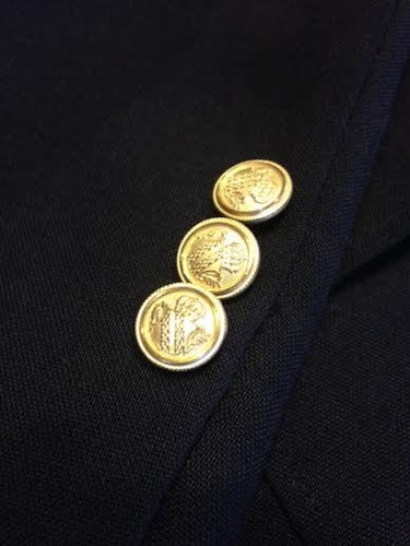 DAVID TAYLOR 42 L Navy Blue 2 Crested Gold Button Blazer Jacket Sport Coat P12 - Picture 6 of 12