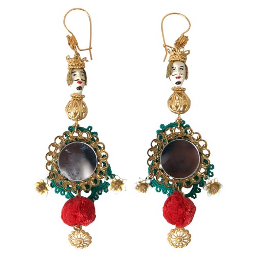 DOLCE & GABBANA Earrings Gold Brass SICILIA Filigree Floral Mirror Drop 1700usd