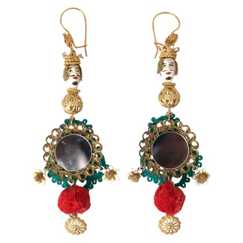 DOLCE & GABBANA Earrings Gold Brass SICILIA Filigree Floral Mirror Drop 1700usd - Afbeelding 1 van 10