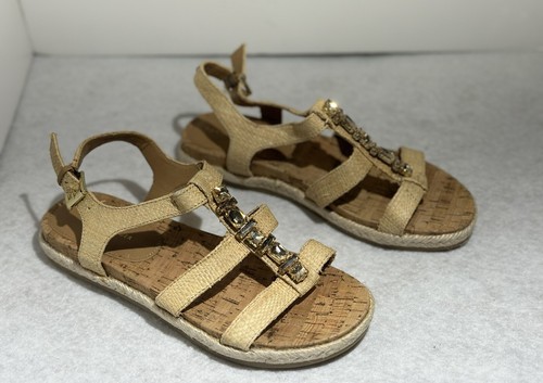Tommy Hilfiger Sz 6M Brown Cork Gemstone Embellished Strappy Slingback Sandals - Picture 3 of 13