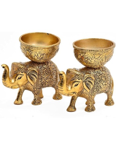 Brass Elephant Urli Bowl Ethnic Design Home Decor -2 pieces - Picture 4 of 6