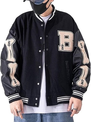 Men Varsity College Jacket Baseball Bomber Jacket Vintage Sweatshirt Casual Coat - Picture 16 of 33