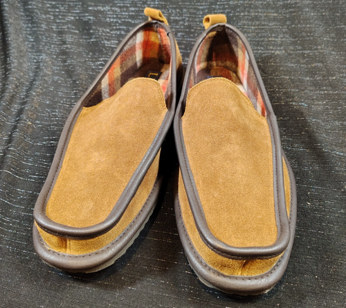 LB EVANS Vernan Moc Toe Slipper House Shoe Mens Size 9.5 M Suede Leather Trim - Picture 2 of 7