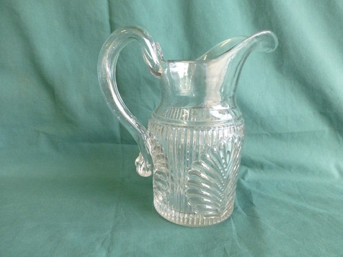 Jarra de agua de vidrio antigua acanalada de pedernal con patrón americano temprano - Imagen 1 de 8