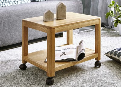 Small Side Trolley in Wild Oak - Solid Wood, on Wheels, 50x40x40 cm