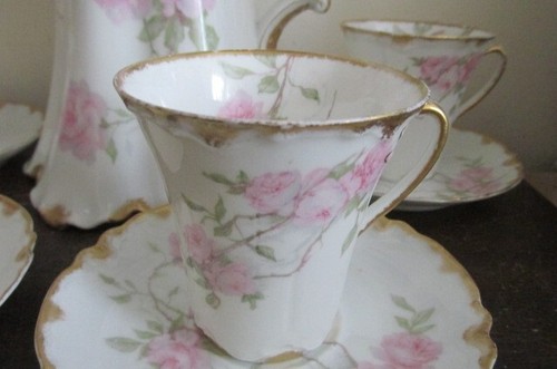 Haviland Limoges France Baltimore Rose Coffee Set Chocolate Pot 4 Cup And Saucer - Picture 3 of 18