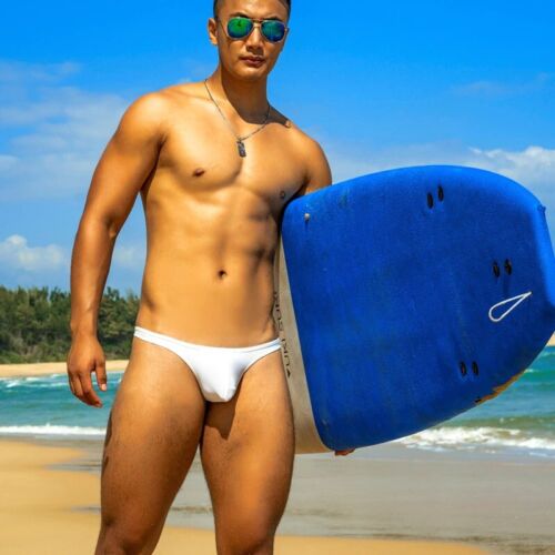 Mens White Swim Briefs Thong Sexy Swimsuit Fashion Beach Bikini Gay Bathing Suit - Afbeelding 8 van 40