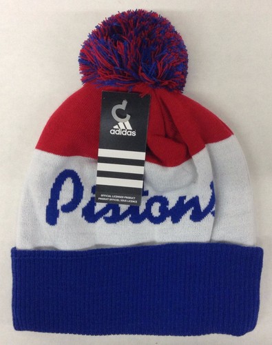 NBA Detroit Pistons Adidas Cuffed Pom Knit Hat Cap Beanie Style #KU82Z NEW - Picture 2 of 2