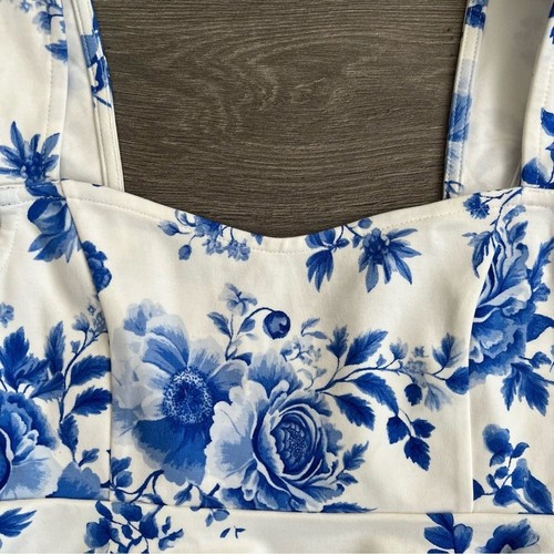 MAEVE Square Neck Peplum Top XS White Blue Floral Romantic Cottagecore Retro NWT - Picture 7 of 11