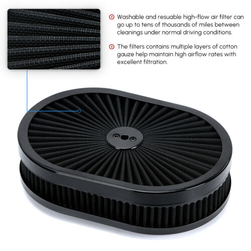 12''x2'' Washable Oval Filter Flow Air Cleaner Fit 5-1/8" Opening Carbs Inlet - Picture 7 of 12