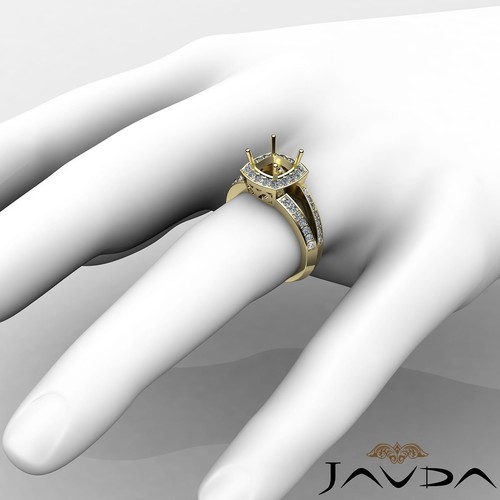 Halo Pave Cushion Semi Mount Diamond Engagement Ring 14k Yellow Gold 0.6 Ctw - Picture 4 of 6