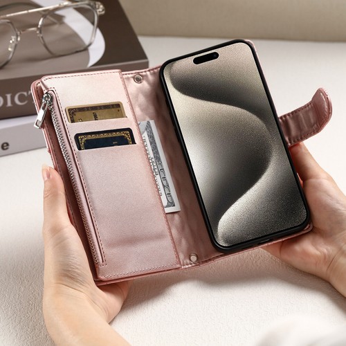 Leather Flip Case Zipper Wallet Cover For iPhone 16 15 14 Pro Max 13 12 11 XR XS - Picture 4 of 51
