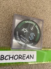 SEATTLE KRAKEN at Dallas Stars USED Official Warm-Up Puck Round 2 Game 2 5/4/23