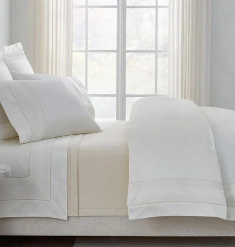 Sferra Capri King Flat Sheet & Pillowcase Pair Ivory Cotton Satten Made in Italy - Picture 2 of 14