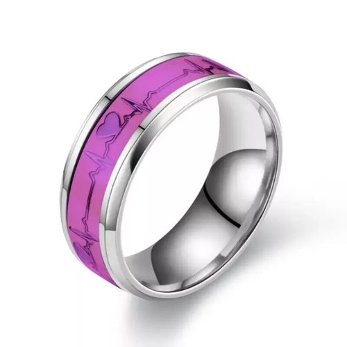 Luminous Heartbeat Silver Stainless Steel Ring Band Size 5 - 11 Free Gift Box - Picture 15 of 20