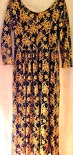 ROMANTIQUE Womens VINTAGE GOLD & BLACK embroided DRESS SIZE MEDIUM/LARGE