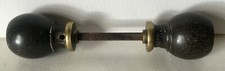 Antique Pair of Door Knobs Hand Turned Wood With Brass Trim and Spindle