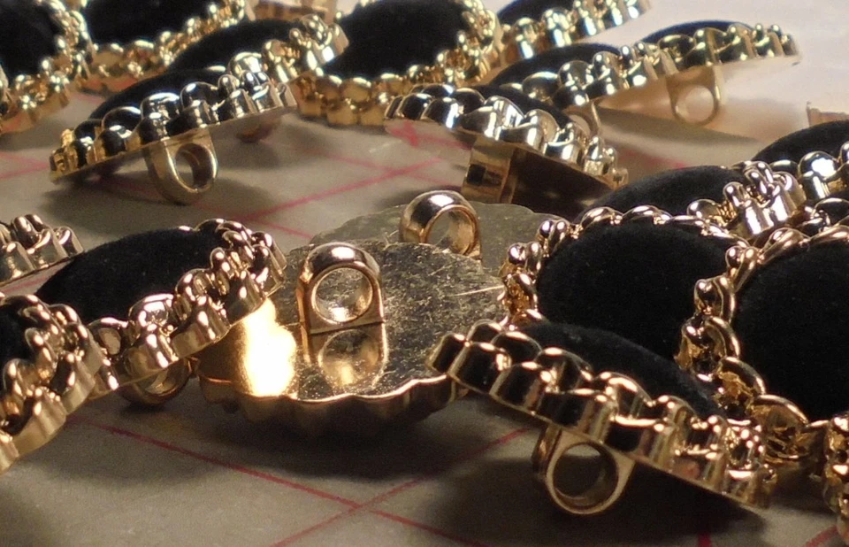 50 Small Buttons Gold w Black Velvet Center Stella Dora Style 11/16" - Image 3 of 4