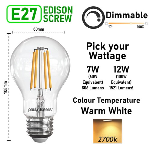 Dimmable LED Light Bulbs GLS Clear Glass Warm White E27 B22 Bayonet Screw 100W - Picture 6 of 7