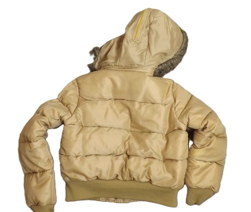 VTG Y2K Southpole Womens Goose Down Puffer Jacket Hooded Bomber Fur Tan Large - Picture 11 of 12