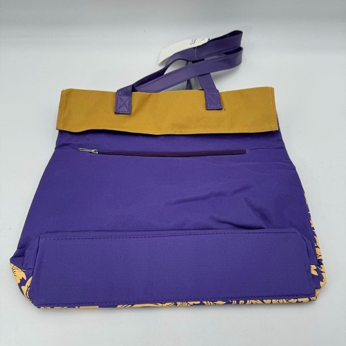 Polyester Purple Gold Floral Water Repellent Tote Bag Zip Pocket Psalms NWT - Picture 13 of 16