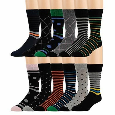 Mens Pattern Dress Colorful Assorted Patterns Breathable Crew Cotton Blend Socks Pack 12 Mens Pattern Dress Colorful Assorted Patterns Breathable Crew Cotton Blend Socks Pack 12