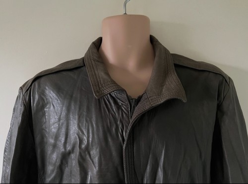 Vintage 70s 80s Khaki Olive Genuine Leather Harrington Flying Bomber Jacket L - Picture 9 of 23