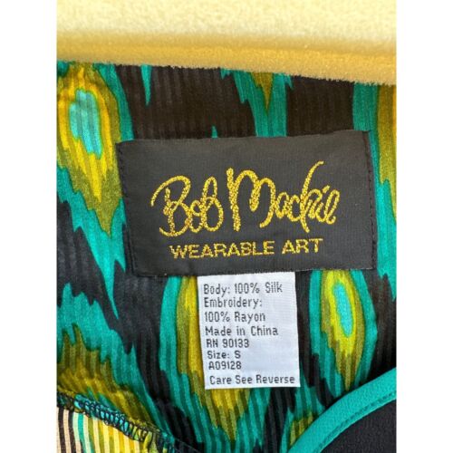 Camisa para mujer Bob Mackie pavo real manga larga con botones talla pequeña seda - Imagen 4 de 9