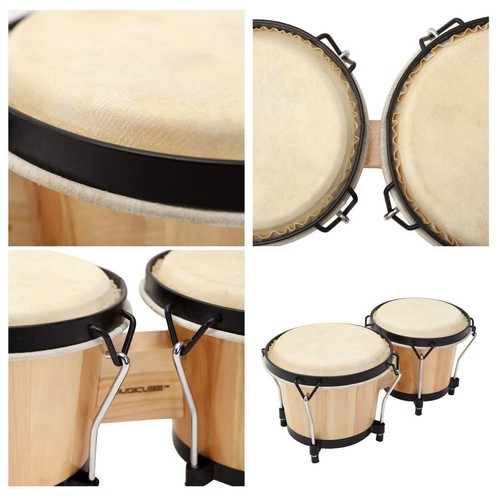 6” and 7” Percussion Instrument Bongo Drum Set Wooden and Metal Drums - Picture 3 of 5