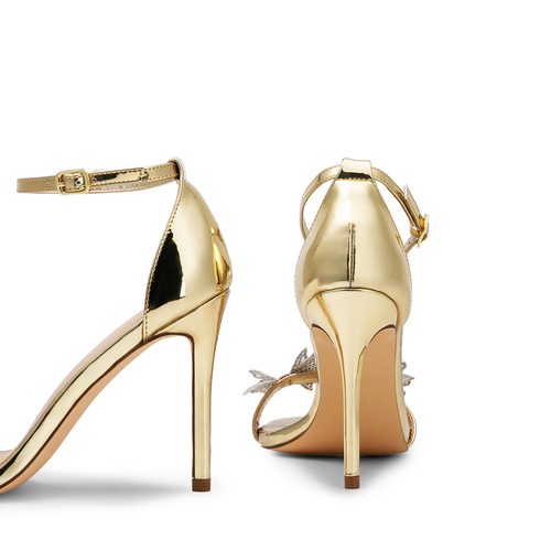 Women's Crystal Butterfly Open Square Toe High Heel Sandals with Ankle Strap - Picture 5 of 18