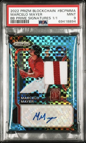 2022 Panini Prizm Marcelo Mayer 1/1 Boston Red Sox Patch Auto Rc Aqua Psa 9 Mint