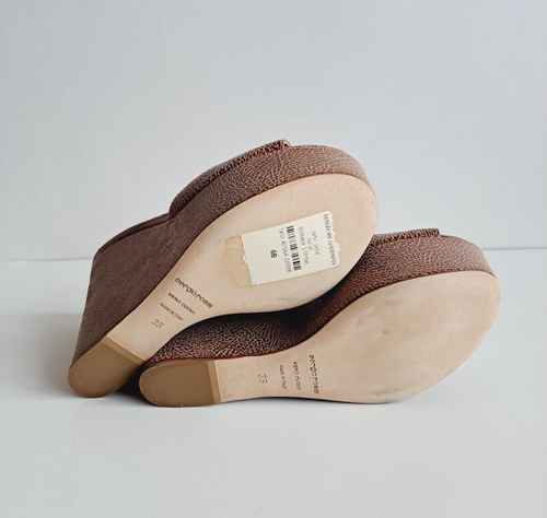 NEW Sergio Rossi Nude Brown Peep Toe Wedge Sandals Size 36 - Picture 13 of 15