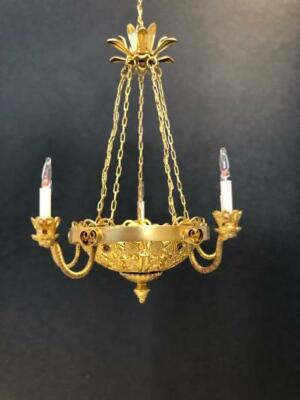 Dollhouse Miniature 6 Arm Brass Chandelier 12v Light Hand Made